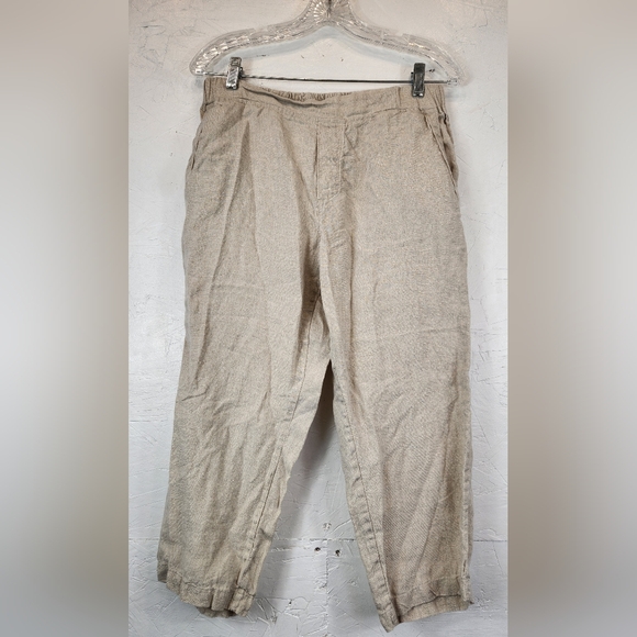 Vikolino beige 100% linen pullup elastic waist chino Capri pants Size‎ Small - Picture 1 of 4